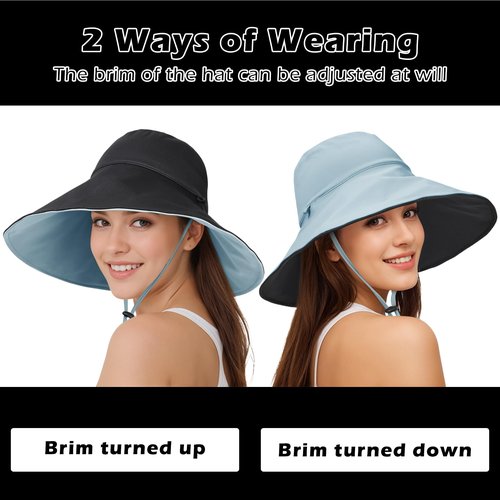 Sukeen Wide Brim Sun Hats for Women Men, Double Sided Wearing Fishing Hats UPF50+ Cooling Bucket Hat for Beach Hiking Outdoor (Light Blue)