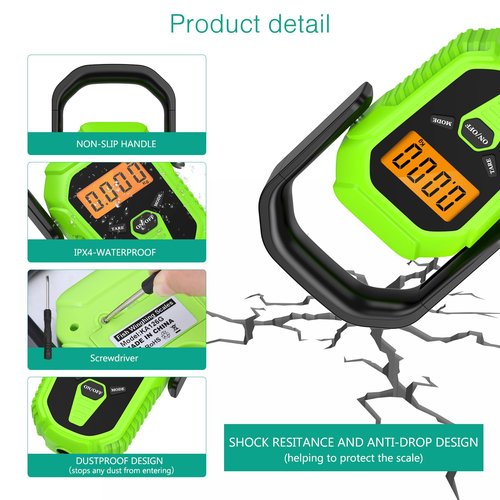 ORIA Digital Fish Scale with Lip Gripper, 110lb/50kg Waterproof Fish Scale with 38'' Built-in Tape Measure, LCD Backlit, Portable Hanging Luggage Scale with 3 Units, Batteries, for Home, Outdoor