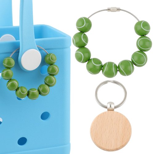 Tennis Charms for Bogg Bag,2 Pcs Wooden Beads Sport Charms for Bogg Bag and Blank Wooden Keychain,Decorative Accessories Charms Compatible with Beach Bag,Rubber Tote,Backpack Bag