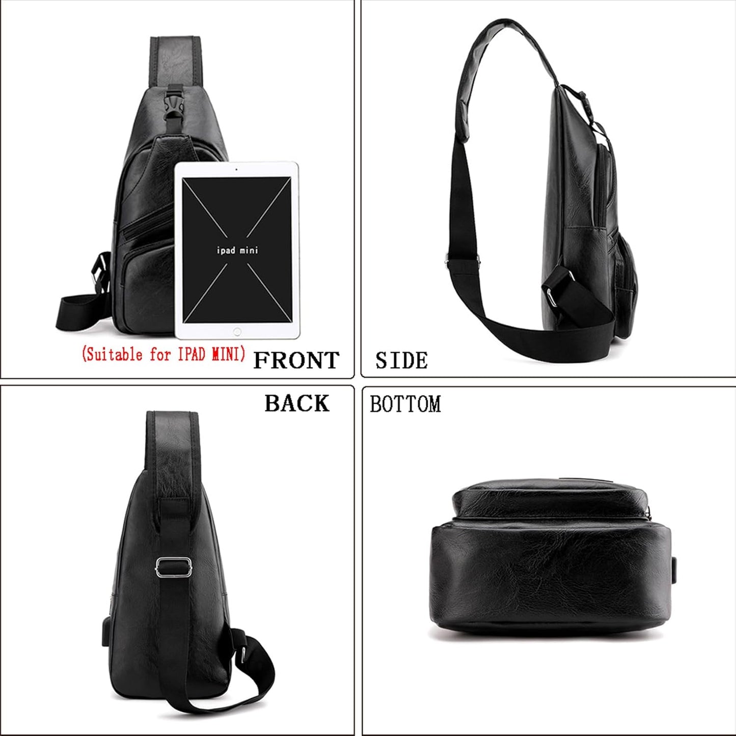 Seoky Rop Men's Sling Bag Small Chest Crossbody Shoulder Bag with USB Charging Port