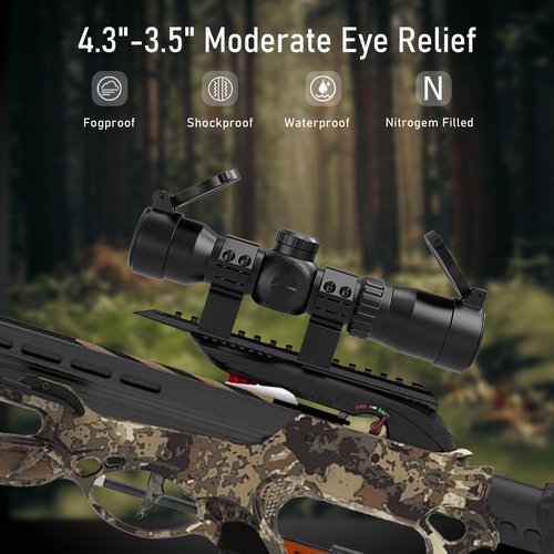 UUQ 1.5-5x32 Crossbow Scope,Circles and Rangefinder Etched Glass Ballistic Reticle Optic, 250-450 FPS Red Green Illuminated,Compact Crossbow Scope for Hunting 20-100 Yards with 20mm Scope Rings