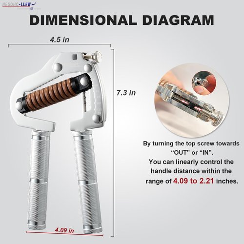 NESOHC-LLEW Adjustable Grip Strength Trainer: Premium 304 Stainless Steel Structure, Aerospace Grade Aluminum Alloy Handle, Grip Strength Adjustable Range 55-264 lbs