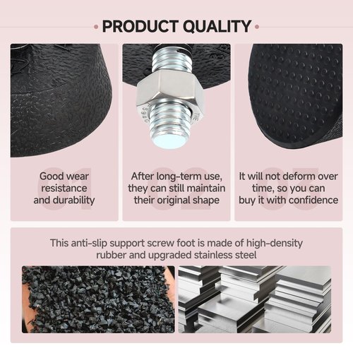 (4 Pack) Leveling Screw Foot Pads for Peloton Exercise Bike - Upgraded Stainless Steel 3/8" Leveling Screws, Anti-Slip Shock Absorbing, Noise Reduction Rubber Stabilizer Feet Replacement Parts