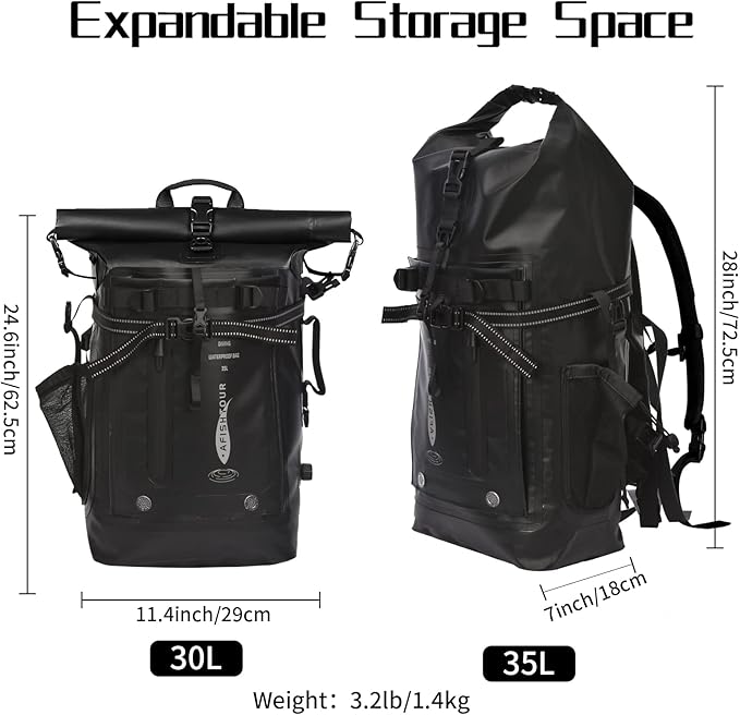 Heavy Duty Waterproof Dry Bag Backpack - 35L Roll-Top Floating Dry Bag Backpack for Kayaking, Rafting, Boating