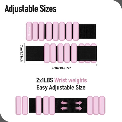 Wrist Ankle Weights for Women, 2LB Adjustable Hand/Arm/Leg Weights Set of 2, Weighted Bangles 2lbs for Strength Training, Yoga Pilates Dance and Home Workouts (Pink)