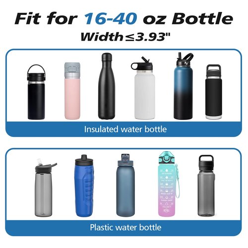 AceTreker 32 oz 40 oz Water Bottle Sling with 2 Pockets, Neoprene Water Bottle Holder with Strap, Sport Bottle Sleeve for Traveling, Walking, Camping-Purple