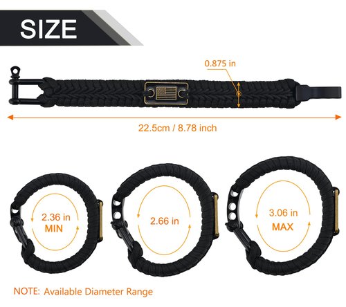 MONOBIN 550 Paracord Bracelet with Bow Shackle, Tactical Survival Bracelet with Bronze USA Flag for Men Camping and Emergency