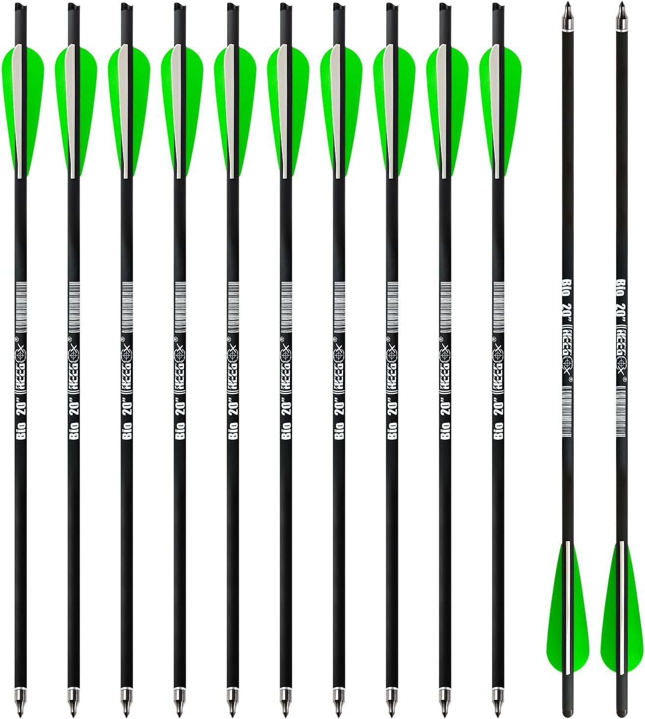 REEGOX Crossbow Bolts 16/18/20 inch Bio Crossbow Arrows with Moon Nocks and Removable Tips (Pack of 12)