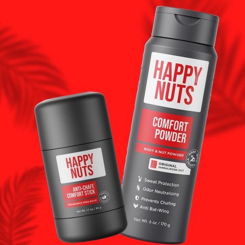 HAPPY NUTS Anti Chafing Deodorant Starter Pack - Comfort Stick and Comfort Powder Ultimate Friction Defense & Chafing Prevention for Active Lifestyles…