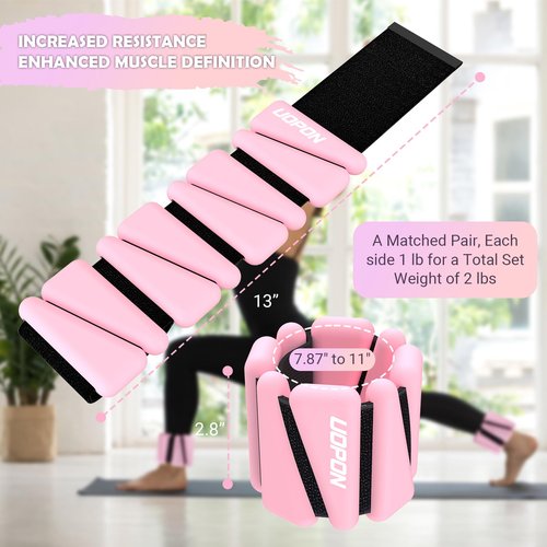 Wrist Ankle Weights for Women Set of 2, Adjustable Silicone Weighted Bangles, Wearable Ultra-durable Strips Weight Bracelet 2 lbs for Yoga, Pilates, Barre, Walking, Arm & Leg Workout