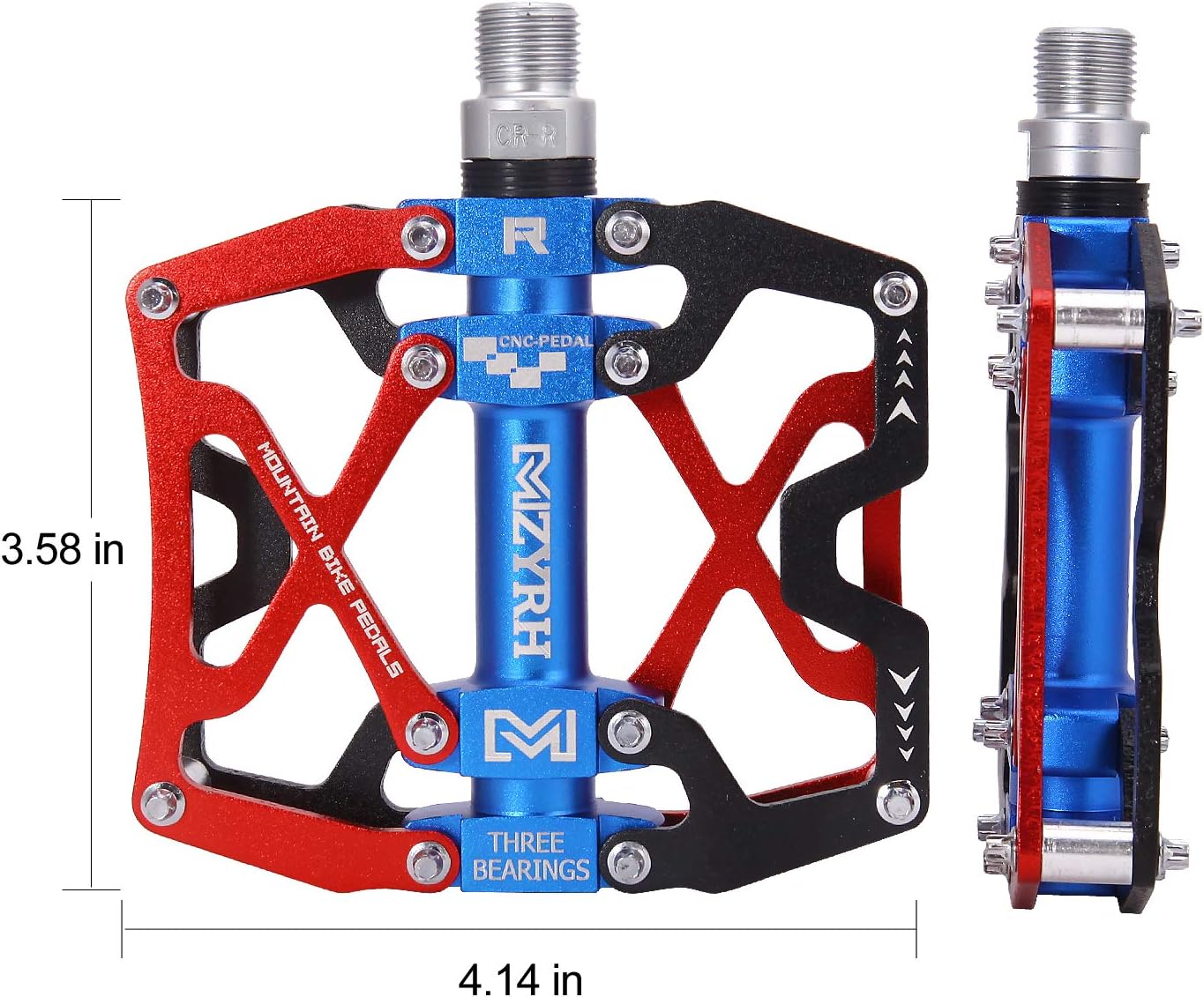 Mountain Bike Pedals, Ultra Strong Colorful CNC Machined 9/16" Cycling Sealed 3 Bearing Pedals