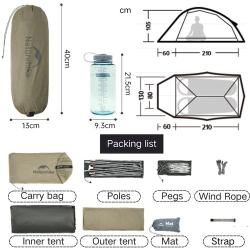 Naturehike 2024 Cloud up Pro Tent, Upgrade Ultralight Tents,1.36kg/3lbs,Double 2 Person Tent,for Cycle Camping,Backpacking,Hiking,Self-Standing, Construction,Easy Set up (Khaki)