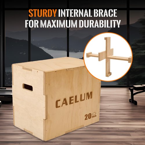 CAELUM 3-in-1 Wooden Plyo Box – Non-Slip Jump Box for Home & Gym, Heavy-Duty 400lbs Plyometric Box for Step-Ups, Squats, Strength & Agility Training