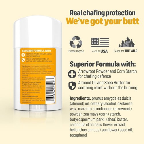 Anti Monkey Butt Body Powder for Women & Men - Talc-Free, Hypoallergenic Formula for Anti-Chafing & Anti-Itch Relief - Absorbs Sweat & Fights Friction with Calamine - 8 oz - 2-Pack