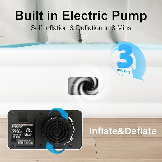 Air Mattress Full with Built in Pump, Plug-in Electric Pump Colchon Inflatable Air Bed, Blow Up Portable Mattress with Bag, Double Air Mattress for Rental Home, Camping and Guests.(18" Full, Blue)