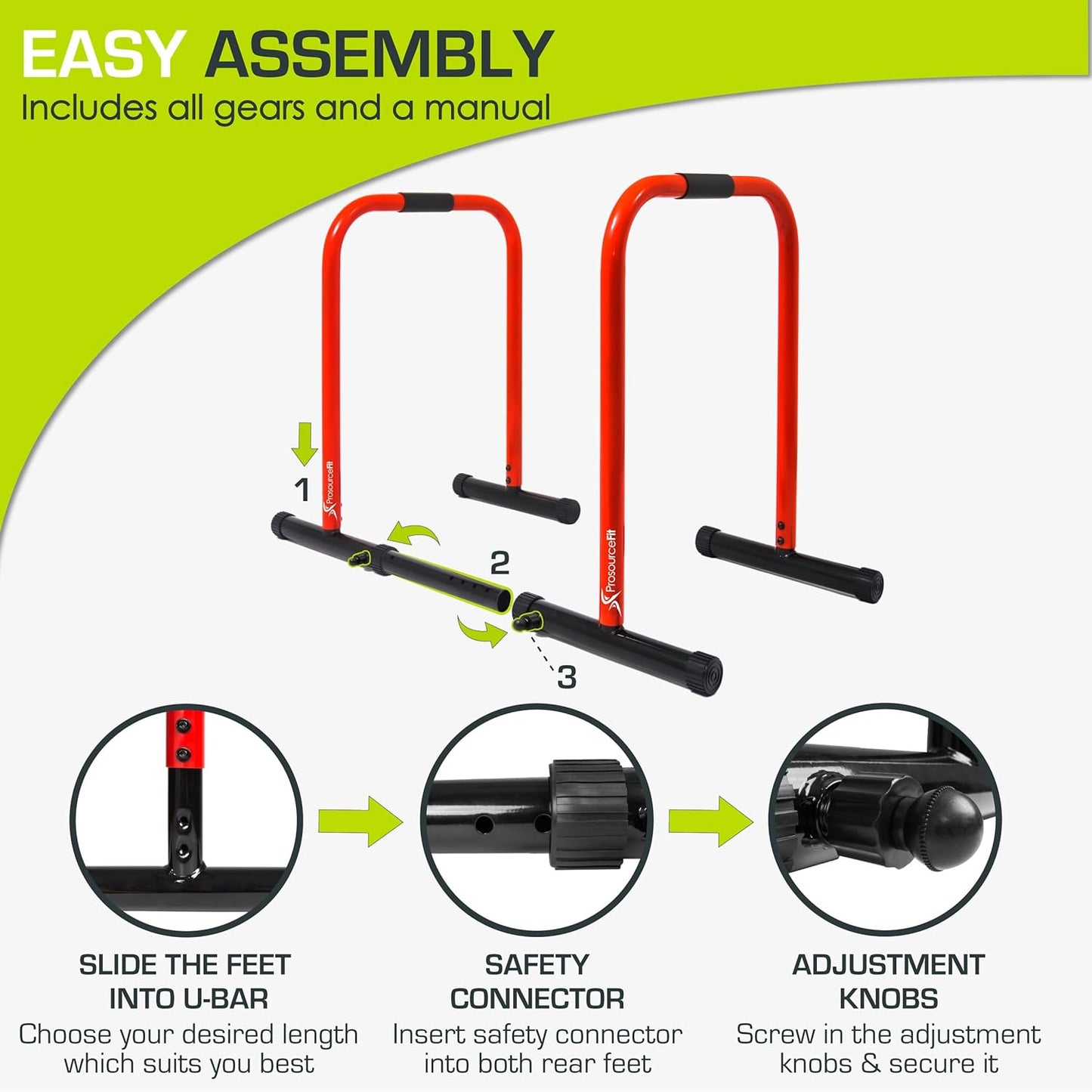 ProsourceFit Power Dip Station Adjustable Height Upper Body Equipment for Home Gym