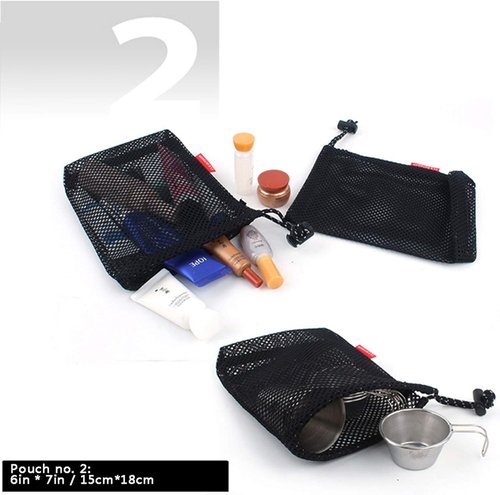 Drawstring Bags Pouch/Ditty Bag/Mesh Stuff Sack Camping Cord Bag Storage 5-in-1 Travel Use Nylon 5 Pieces (Red)