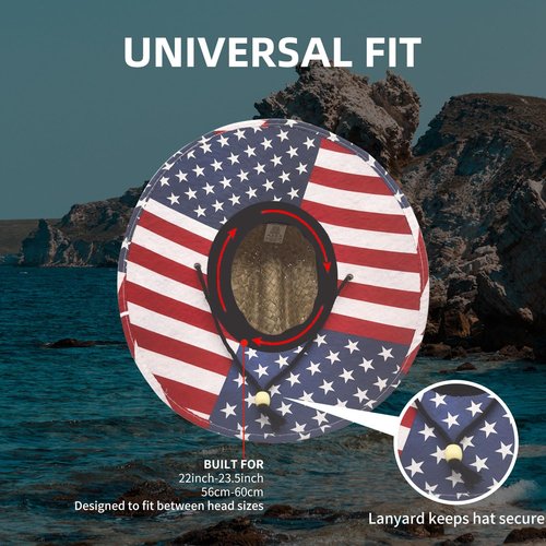 TUREVIEW Men's and Wowen's Lifeguard Straw Hat Wide Brim Beach Hat Sun Protection Outdoor Hat for Fishing Hiking (American Flag)