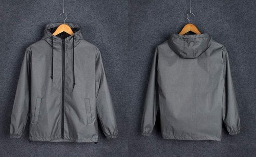 LZLRUN Reflective Jacket Casual Hiphop Windbreaker Night Sporting Coat Hooded Fluorescent Clothing