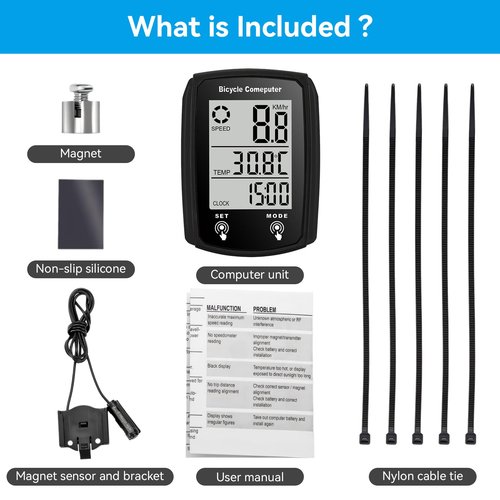 Bike Computer Wired, Bicycle Odometer Wired MPH KM/H Bike Speedometer Waterproof Bike Odometer with Touch Sensor Switch, Big Digital LCD Screen, Automatic Wake-up
