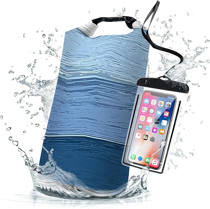 Waterproof Dry Bag,Roll Top Blue Ombre Rustic Barn Wood Small Waterproof Backpack 5L/10L/20L Floating Lightweight Bags for Kayaking, Boating, Fishing, Swimming Camping with Waterproof Phone Case