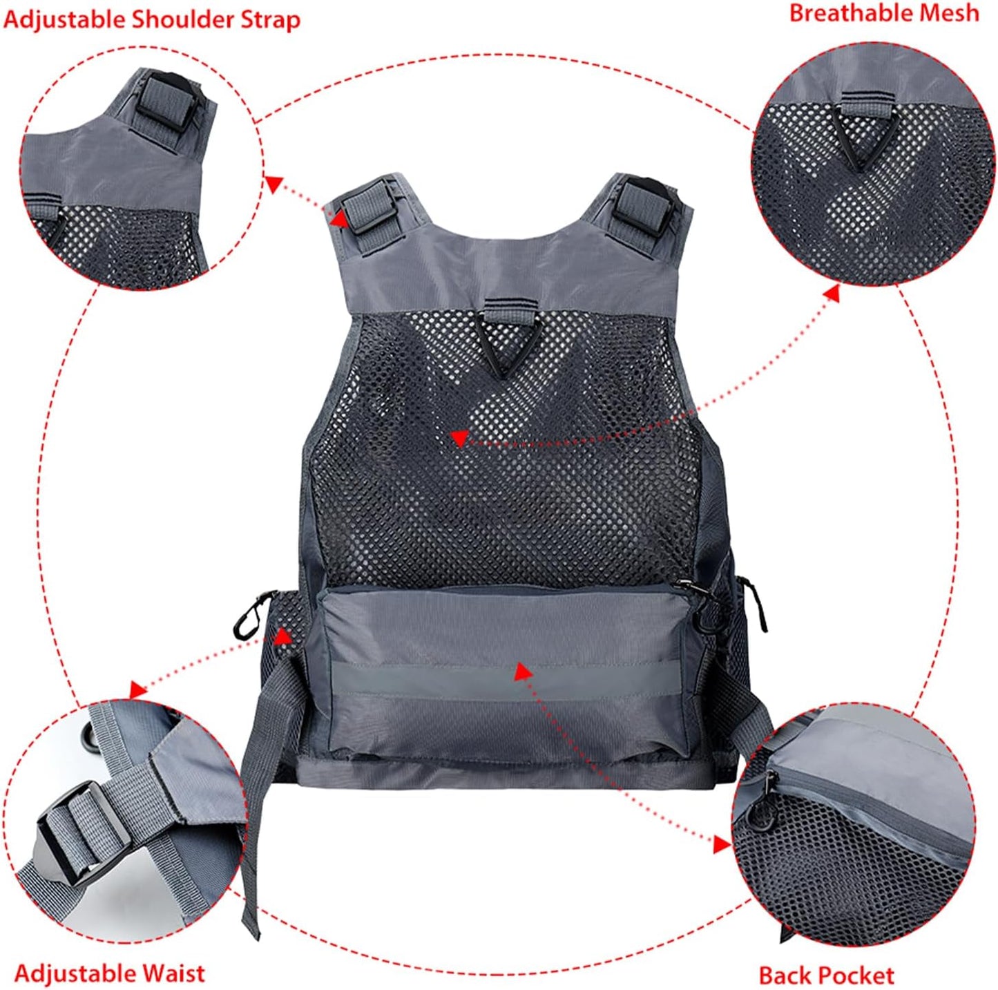 Obcursco Fly Fishing Vest for Men and Women with Breathable Mesh, Trout Fishing Gear, for Outdoors Stream Fishing