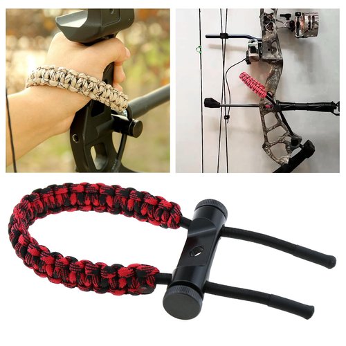 LUORNG 40cm Red and Black Archery Compound Bow Wrist Strap Braided Cord Adjustable Hunting Strap Bow Wrist Strap