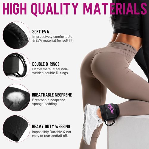 WALITO Resistance Bands and Gym Ankle Straps for Legs and Butt, Gym Cable Machine Accessories for Women Glute Leg Extensions, Hip Abductors & Lower Body Exercises