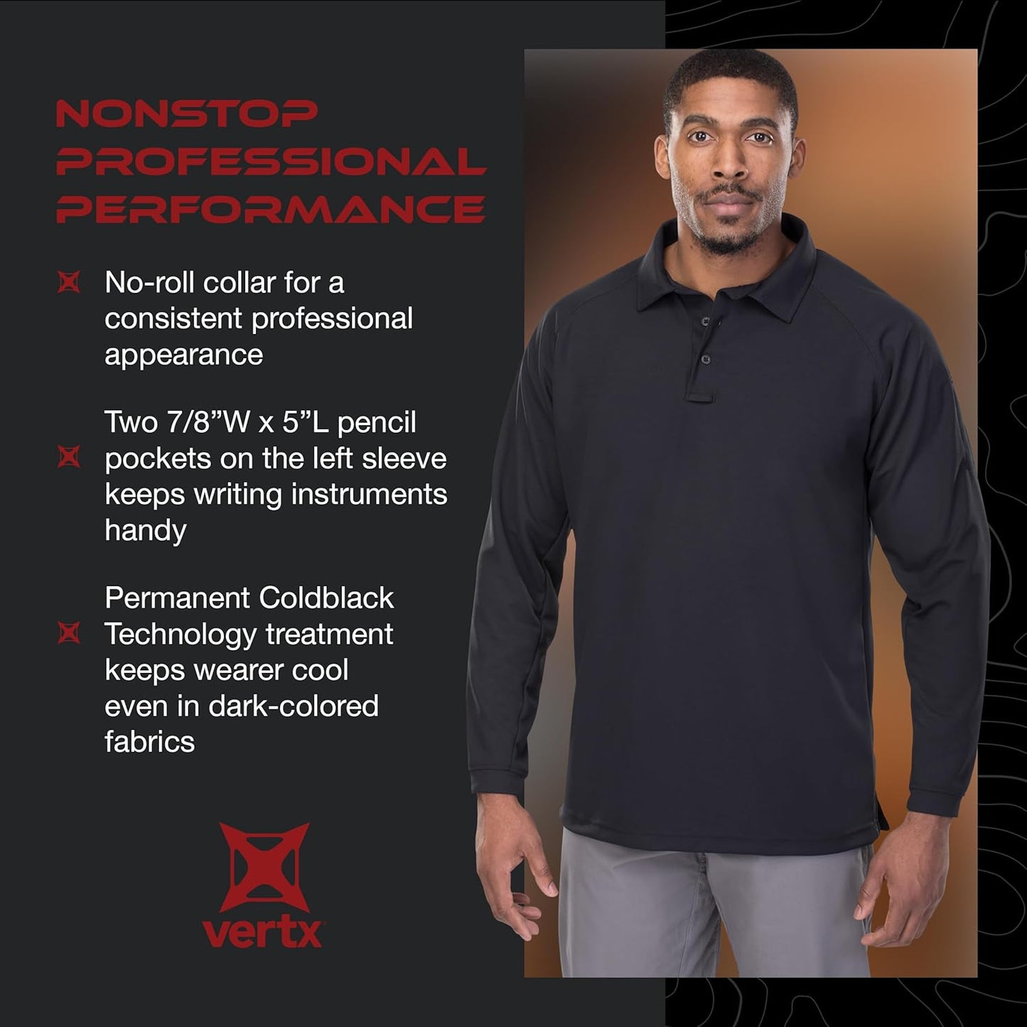Vertx Mens Tactical Polo Shirt, Long Sleeve T-Shirt, Breathable, Tactical Clothing Gear, Police, Security, Relaxed Fit