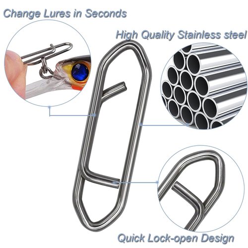 BCTEPTFOTL 200pcs Fishing Power Clips, High Strength Speed Clips Stainless Steel Quick Change Clip, Freshwater Saltwater Crankbait Popper Lures Fast Link Snap Connector