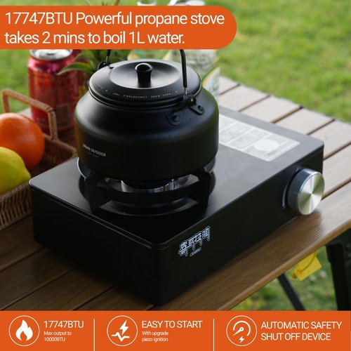 Himalaya Camping Stove, Cookware Portable Butane Stove Burner Gas Camp Stove Magnetic Canister 5200W Adjustable Burners Piezo Ignition for Camping, Picnics, Outdoor, BBQ (Premium Black)