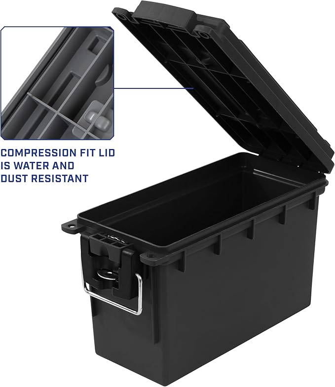 Sheffield 12772 4-Pack Ammo Storage Box, Stackable .30 Cal Field Boxes, Water and Dust Resistant, Lockable Storage Box with Handle, Secures Hunting Gear, Supplies, and Bullets, Made in the USA, Black