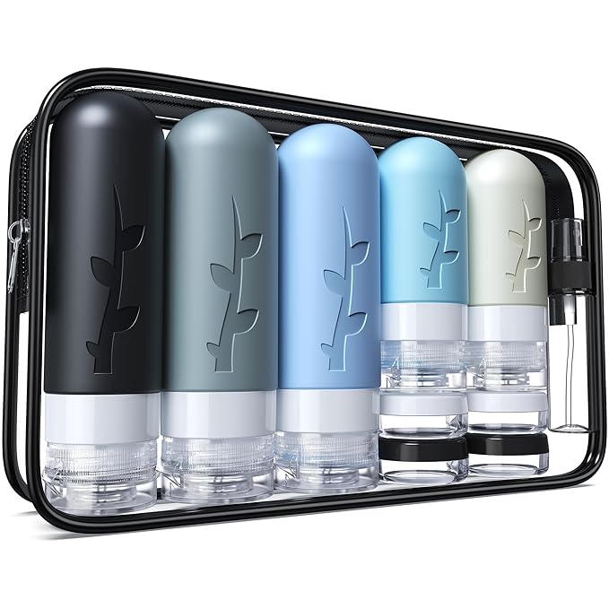 19 pack Travel Bottles for Toiletries, TSA Approved Silicone trave Size Containers for toiletries Set, Refillable & Leakproof Travel Size Bottles