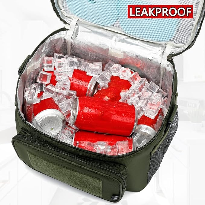 FlowFly Tactical Lunch Bag Large Insulated Lunch Box Cooler Tote for Men, Women with MOLLE/PALS Webbing (Army#Green, Large)