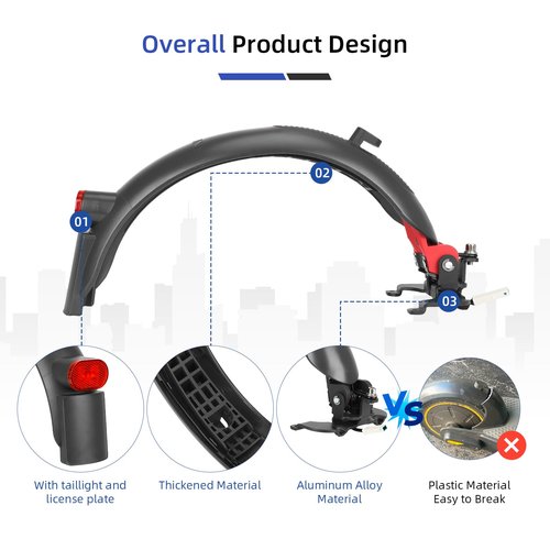 ulip Scooter Rear Fender Replacement Accessories with Tail Light with Brake Compatible with Segway Ninebot Max G30 G30D Scooter Gray