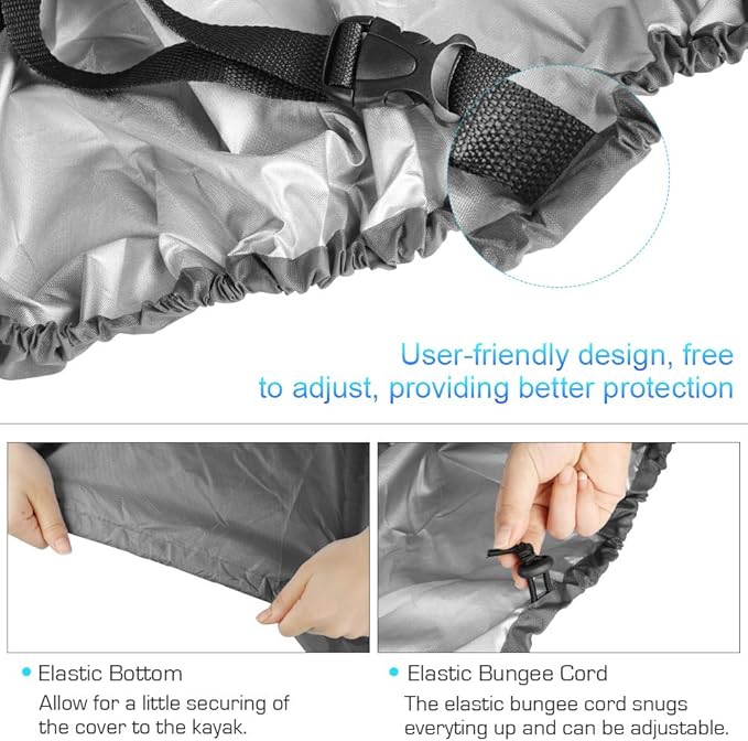 7.8-18ft Waterproof Kayak Canoe Cover-Storage Dust Cover UV Protection Sunblock Shield for Fishing Boat/Kayak/Canoe 7 Sizes [Choose Color] (Gray(Upgraded), Suitable for 10.8-12ft Kayak)