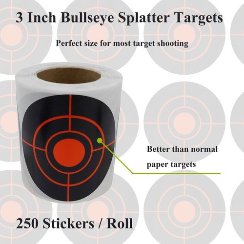 Splatter Target Stickers, 3" Reactive Paper Targets, 250PCS Adhesive Shooting Targets with Fluorescent Yellow Impact for BB Gun, Pellet Gun, Airsoft, Rifle Shooting Practice