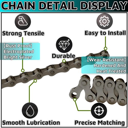 Single Speed Bike Chain，Bicycle Chain 1/2" x1/8" 114 Links,BMX Chain BMX Bike Chain Lowrider Bike Parts Chain Replacement for Road Mountain Bike/BMX/MTB