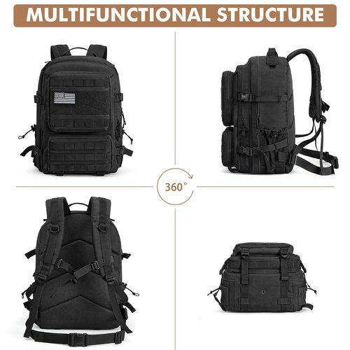 G4Free Large Military Tactical Backpack for Men 3 Day Pack Molle Backpack Army Rucksack for Hiking, Camping, Travel (Black)
