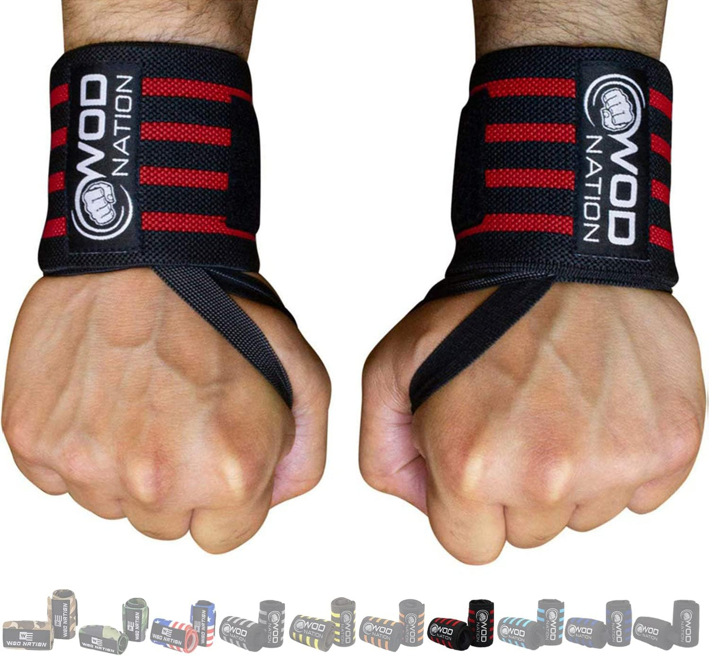 WOD Nation Wrist Wraps for Weightlifting & Strength Training – Professional Gym Straps w/Thumb Loop for Men & Women