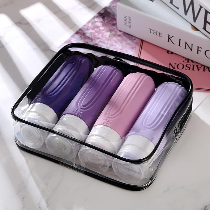 Travel Bottles for Toiletries, Tsa Approved 3oz Travel Size Containers BPA Free Leak Proof Refillable Liquid Silicone Squeezable Travel Accessories for Shampoo Conditioner Lotion (4 Pack)