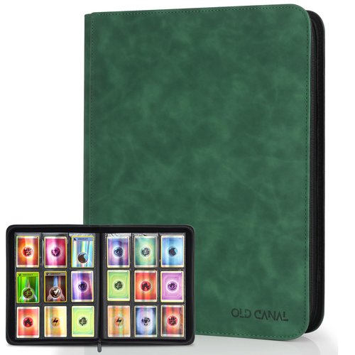 Old Canal Trading Card Binder, 9 Pocket Card Album Folder Hold Up to 540 Cards, Premium and Durable Zipper Binder, Cards Holder Album for MTG, TCG, Baseball Cards, Football Cards (Dark Green)