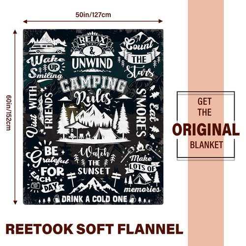 REETOOK Camping Blanket for Camping Lovers, Giftsfor Men and Woman, Soft Throws Flannel Fleece Blankets Gifts for Camper Outdoor, Outdoor Adventures, RV Trips, and Hiking,50x60