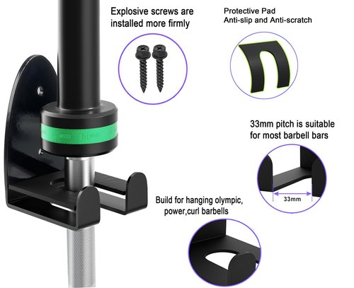 Barbell Holder Wall Mount, barbell hanger,Heavy Duty Vertical Barbell Holder Weight Bar Holder,barbell wall holder for Olympic Barbell, Curl bar, Commercial or Home Gym Accessory-1pcs