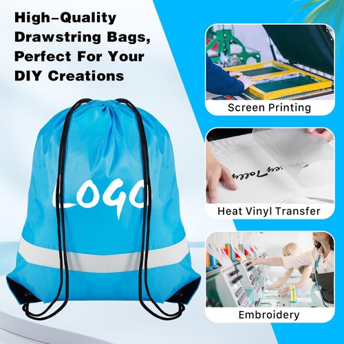 CACASO 16 Pack Drawstring Backpack Bulk,Drawstring Bags with Reflective Strip,Draw String Bag for Sport,Cinch Sack Backpack for Men Women Gym Yoga
