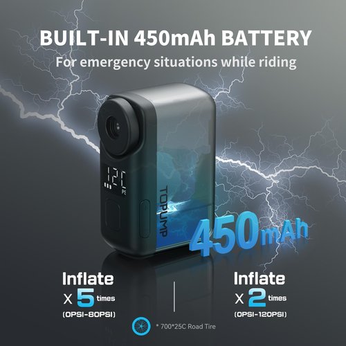 TOPUMP Tiny Pump Mini Bike Tire Pump with Gauge, 120PSI Portable Electric Bicycle Air Pump, Auto Stop, Type-C Rechargeable Battery with Presta and Schrader Valve