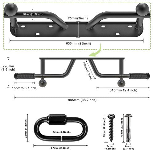 SELEWARE Heavy Duty Wall Mounted Doorway Pull Up Bar Fully Welded Multifunctional Chin Up Bar with Resistance Band Hooks & Ball Finger Training, 500LB Capacity Support Beam or Joist Mount
