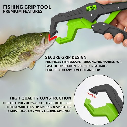 MIDDLETOWN OUTDOORS Fish Lip Grabber, Fish Lip Gripper,9" Fishing Tool, Mouth Spreader Grip, Hook Remover, Gripper, Hook Remover, Fishing Gear, Green