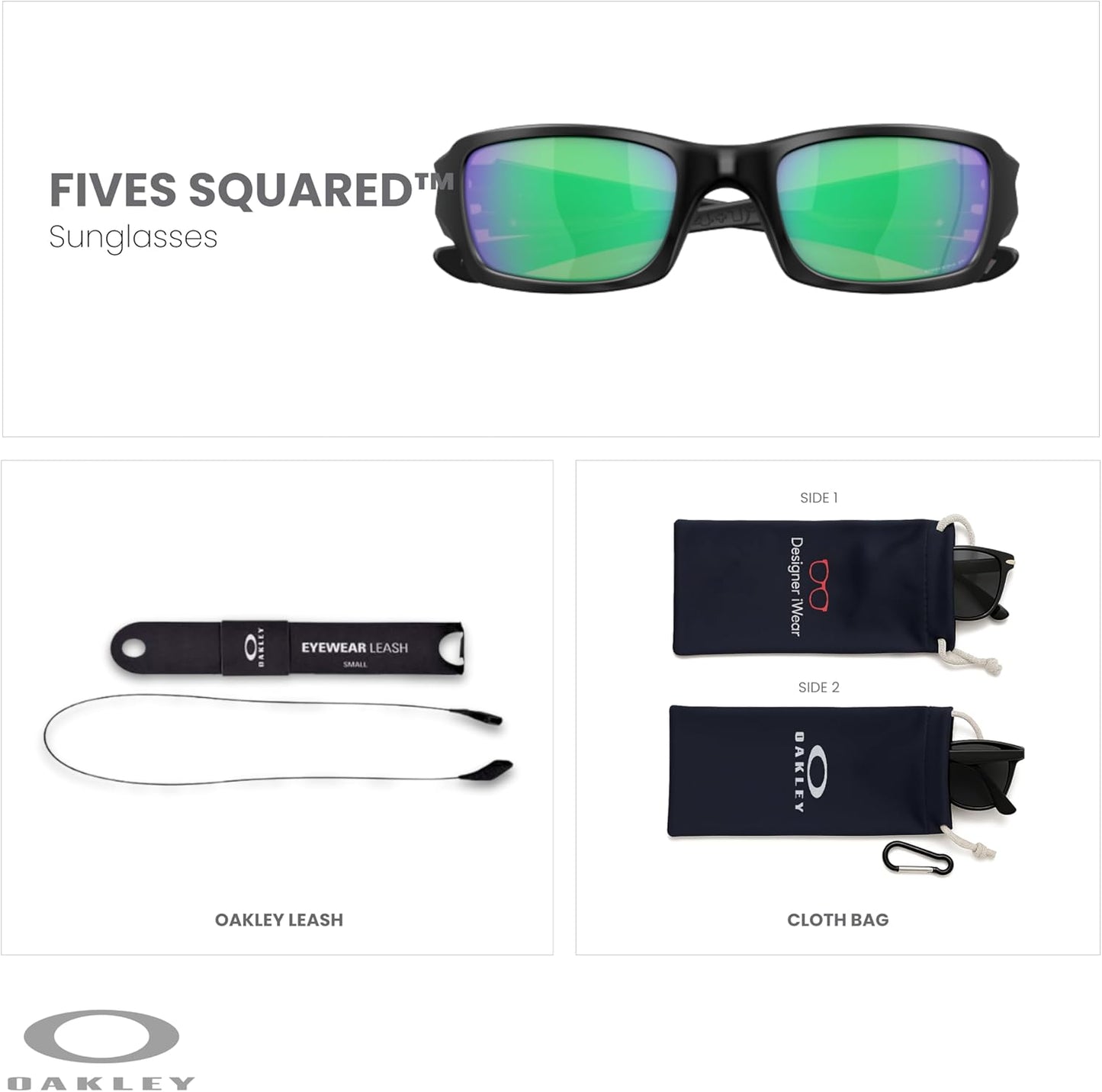 OAKLEY Fives Squared OO9238 Sunglasses For Men + BUNDLE Leash+ Bundle Accessory Leash Kit, Microfiber Pouch