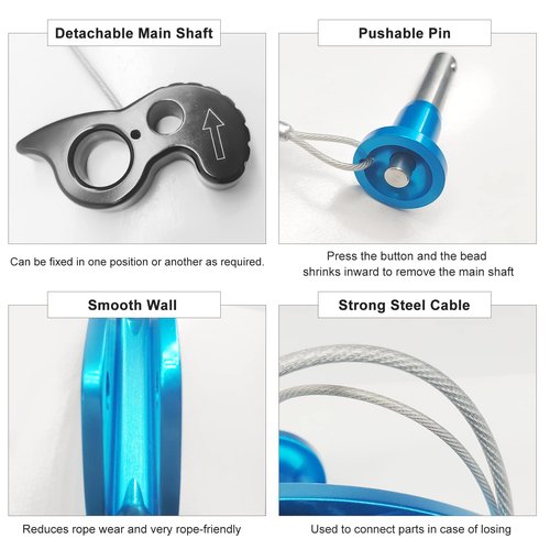 SEPEAK 15kN Detachable Rope Grab Ascender, Flip Line Adjuster,Grip Clamp,Fall Protection Belay Device for Rock Climbing,Tree Arborist,Climbing Rescue Caving, Mountaineering/Fit for 11~13 MM Rope/Blue